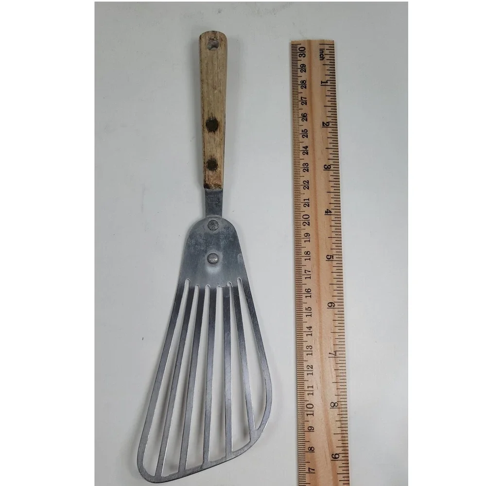 Vintage Stainless Steel Japan Kitchen Utensil Set Wood Handle Spatula Ladle 2pc